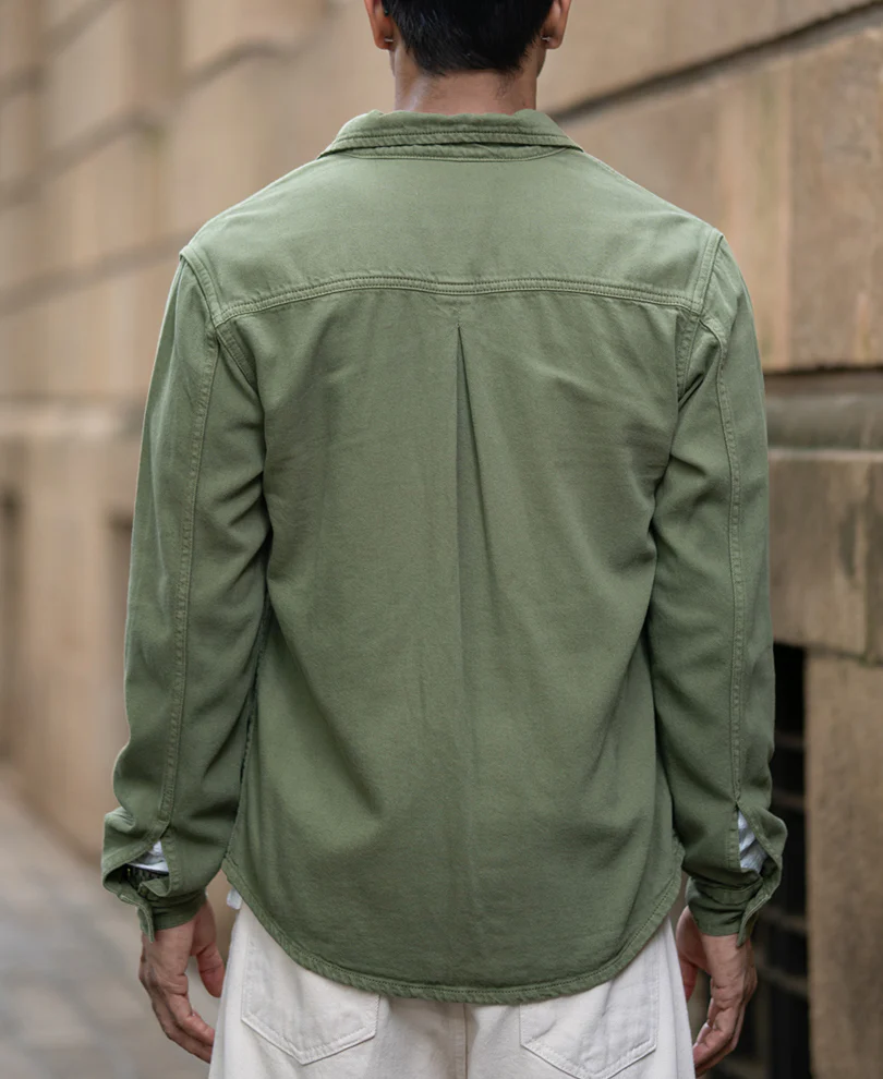 Green Textured Cotton Overshirt - Image 6