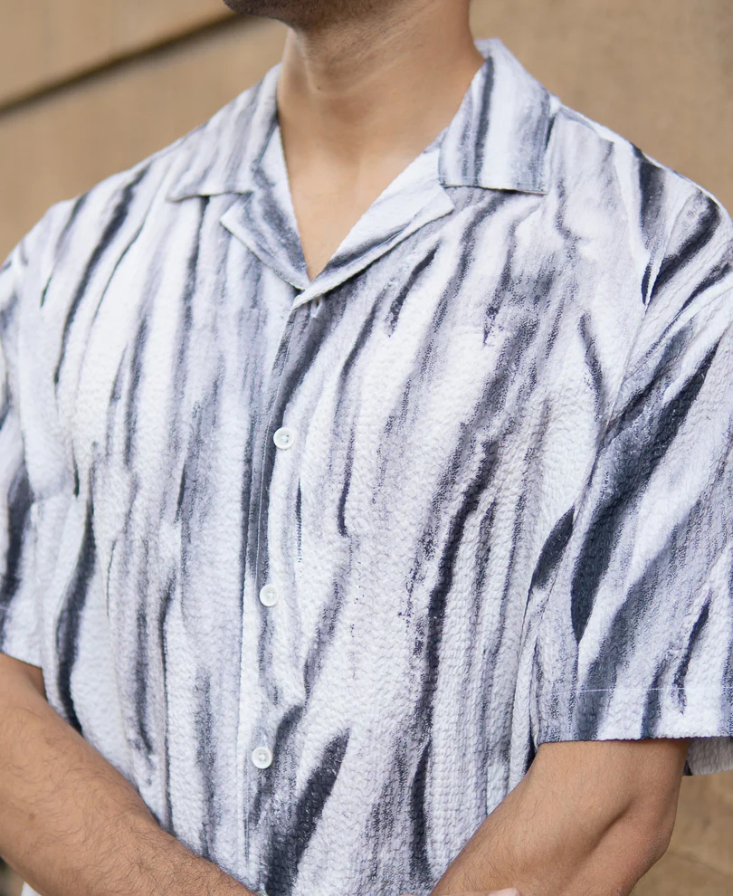 Grey Abstract Print Structured Shirt - Image 4