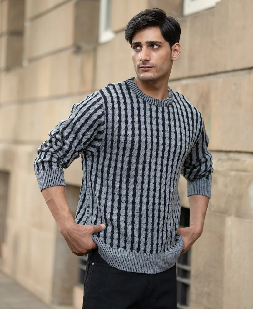 Grey And Black Cable Knit Sweater - Image 3