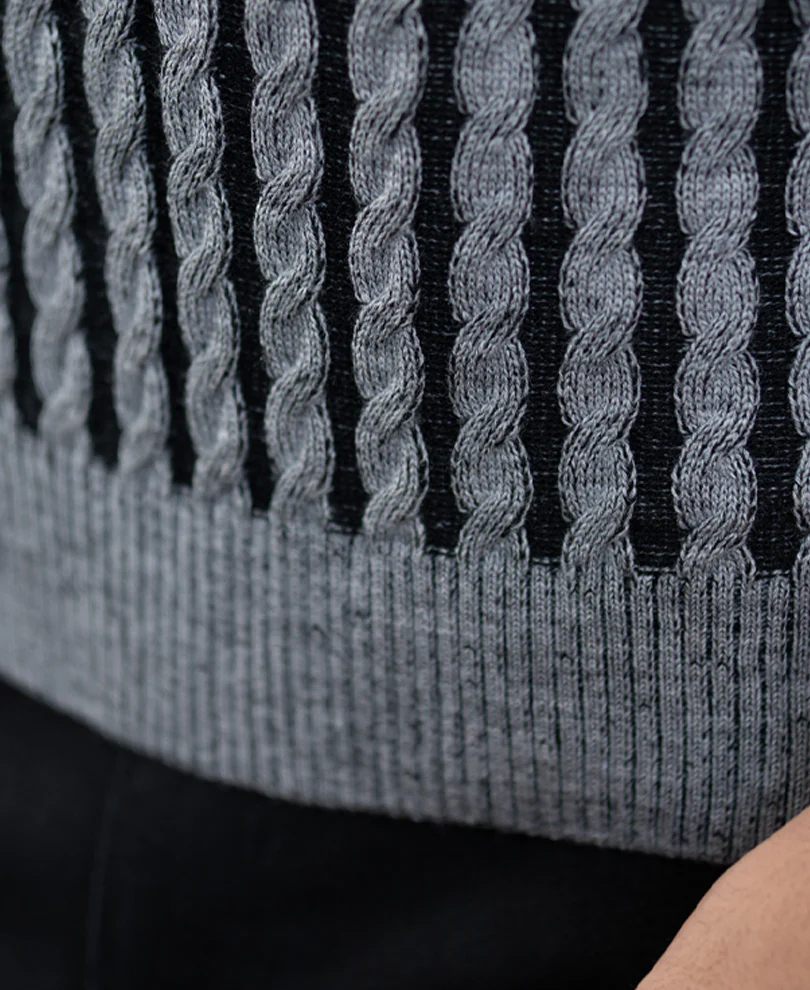 Grey And Black Cable Knit Sweater - Image 4