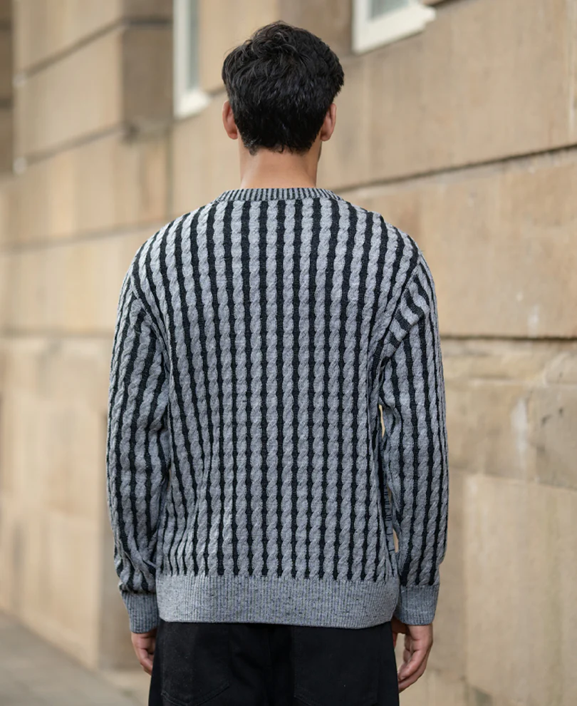 Grey And Black Cable Knit Sweater - Image 5
