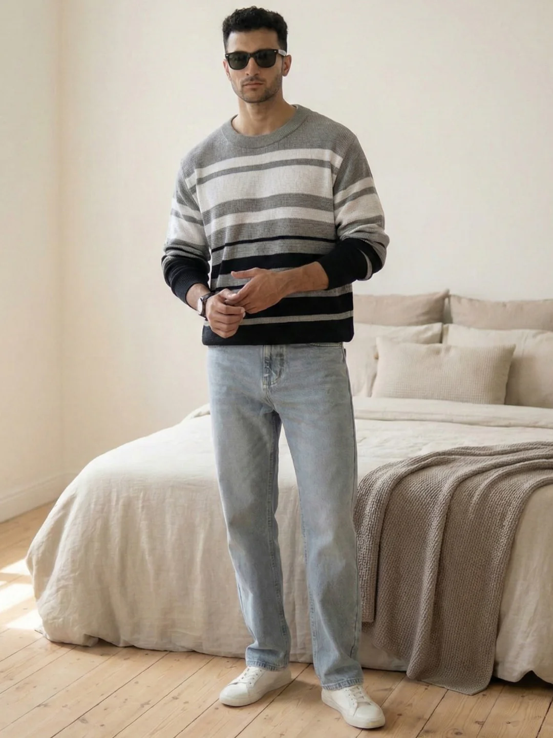 Grey And Black Structured Striped T-Shirt - Image 4