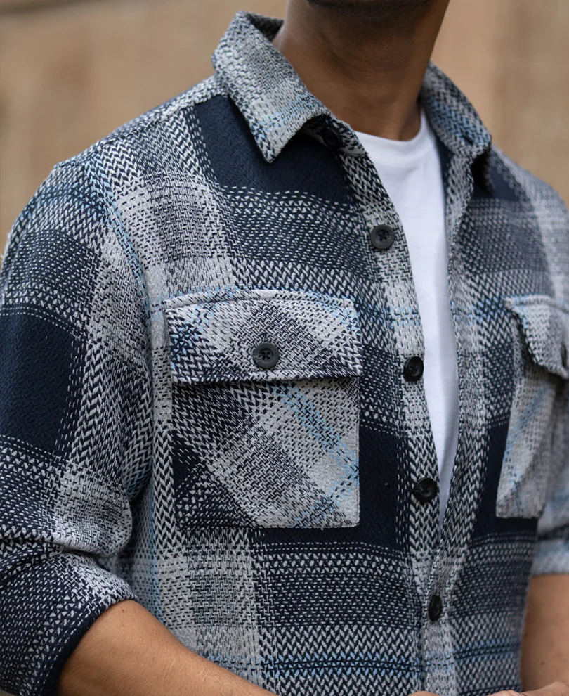 Grey And Navy Structured Checks Shirt - Image 2