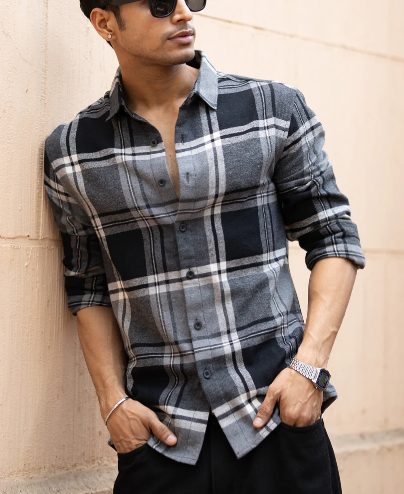 Grey & Black Macro Checks Shirt - Image 2