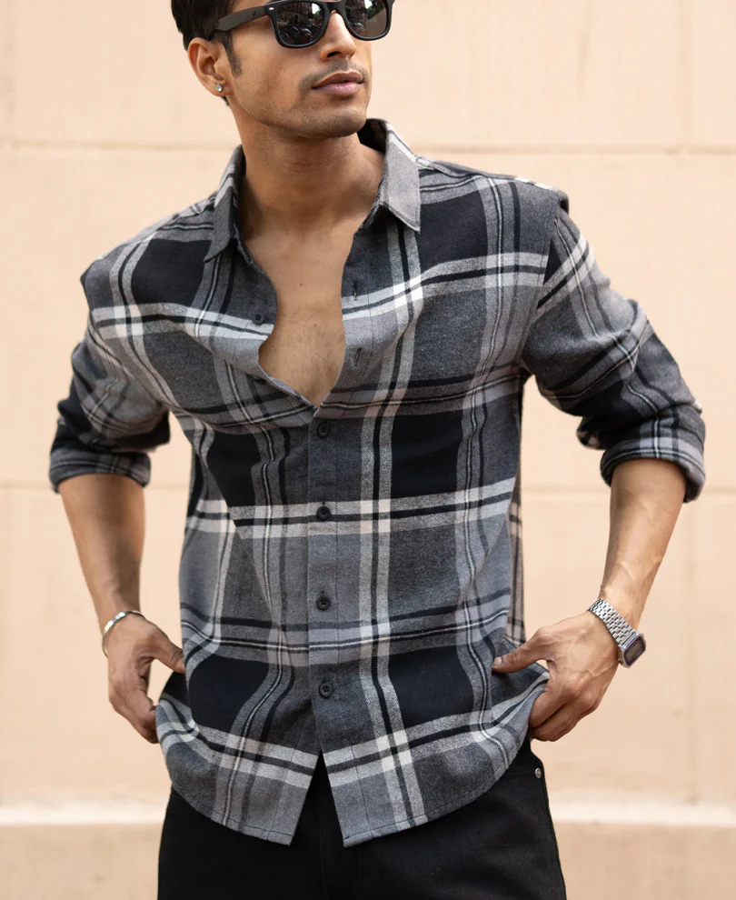 Grey & Black Macro Checks Shirt - Image 3