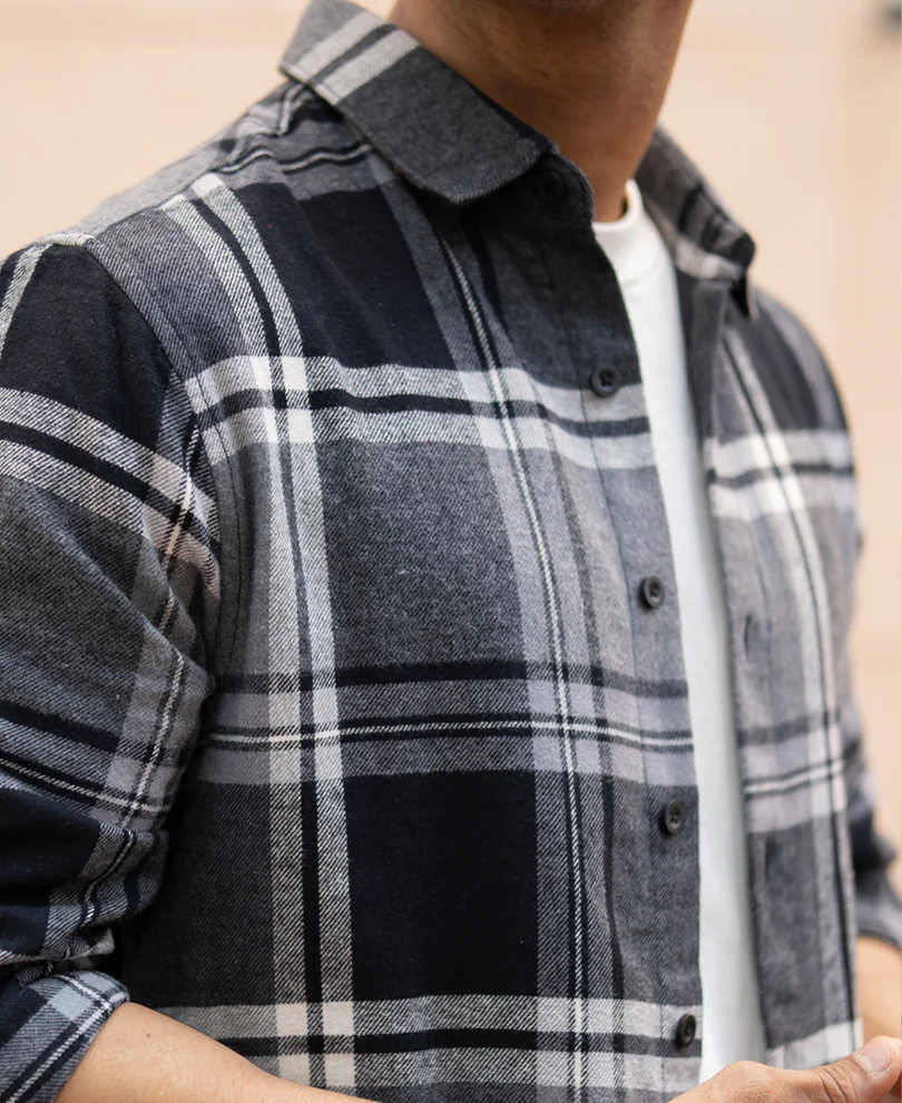 Grey & Black Macro Checks Shirt - Image 4