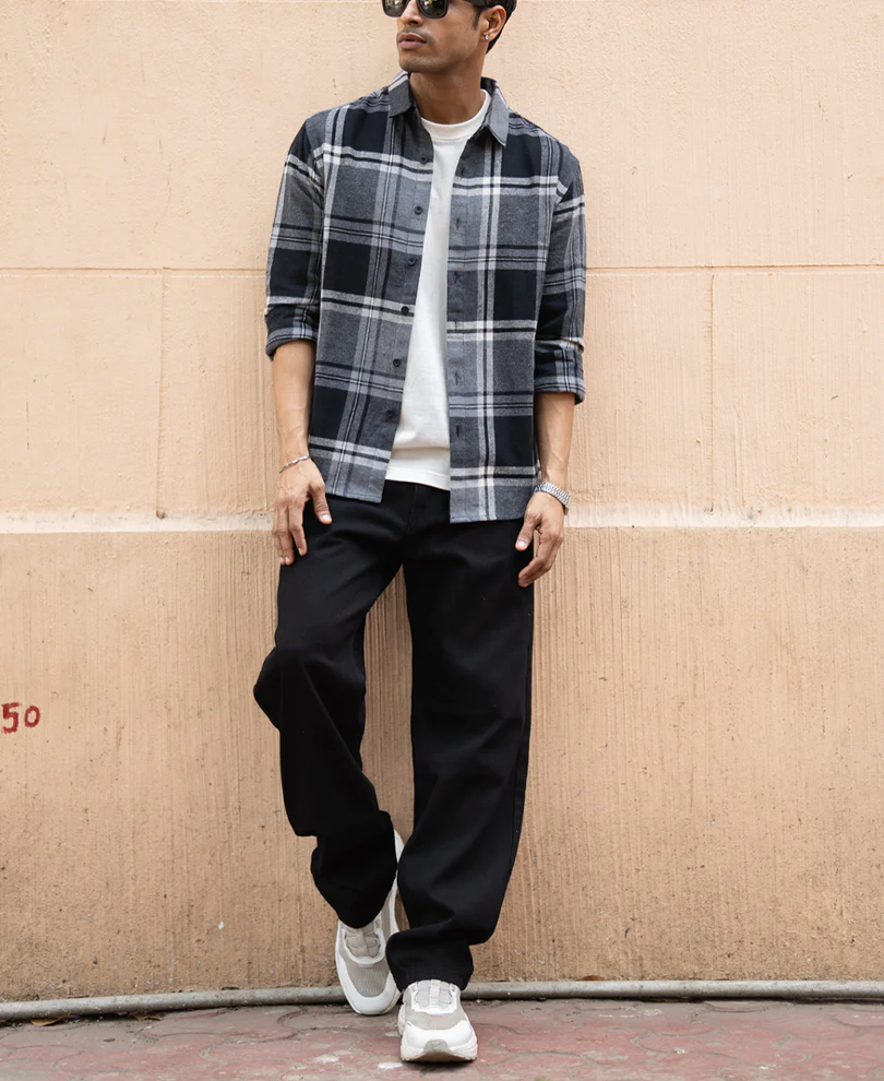 Grey & Black Macro Checks Shirt - Image 7