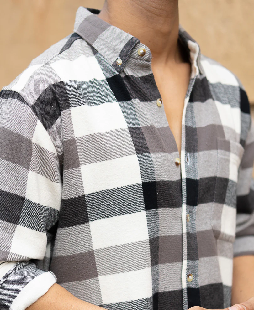 Grey Checks Shirt With Pocket - Image 4