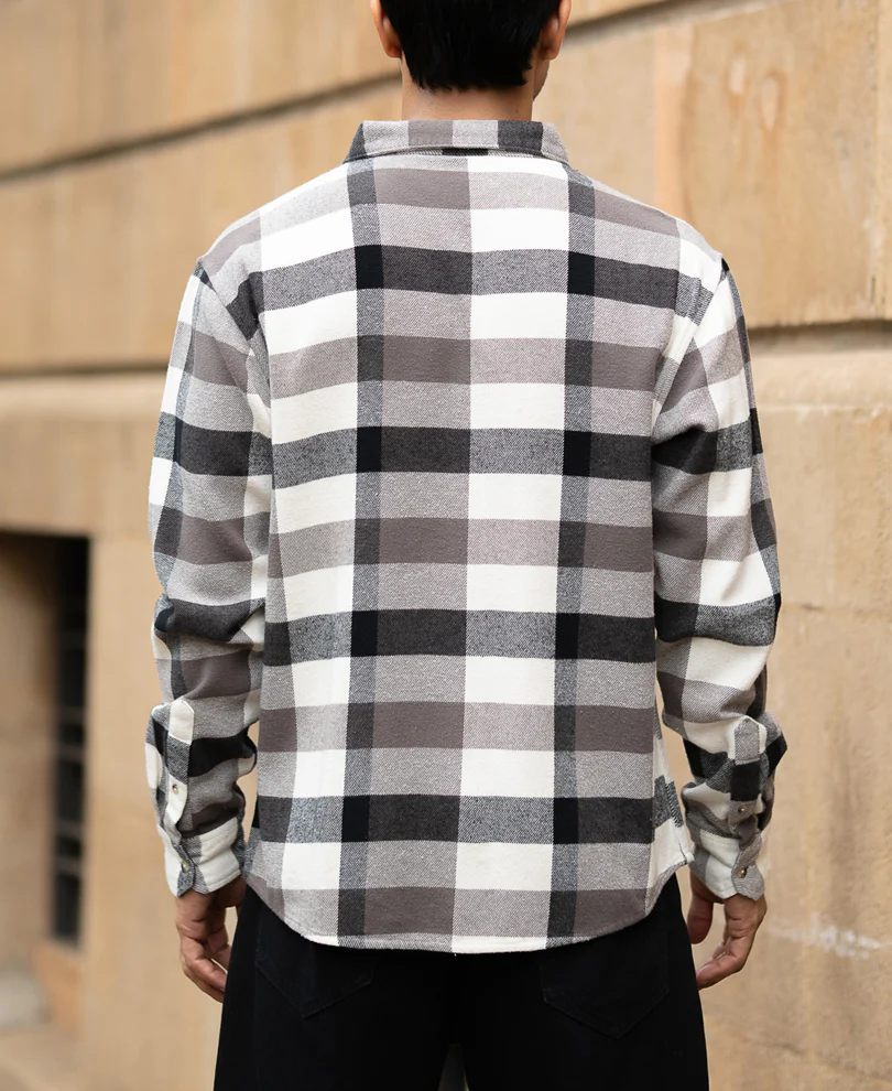 Grey Checks Shirt With Pocket - Image 5