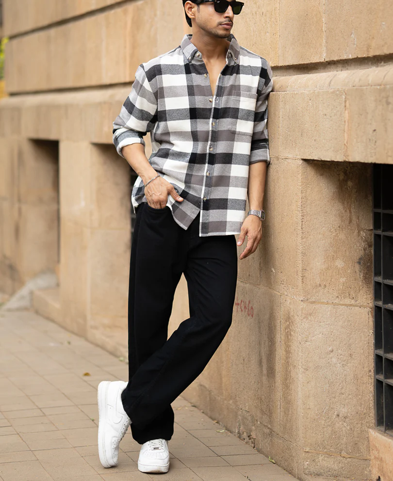 Grey Checks Shirt With Pocket - Image 6