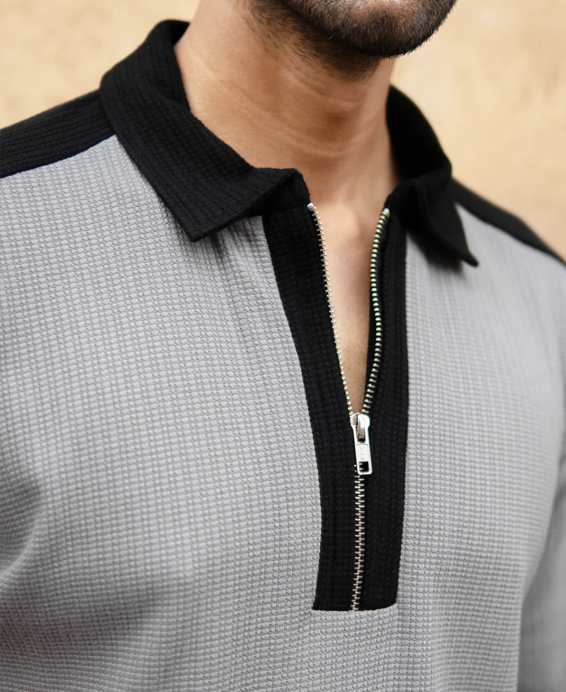 Grey Contrast Panel T-Shirt - Image 3