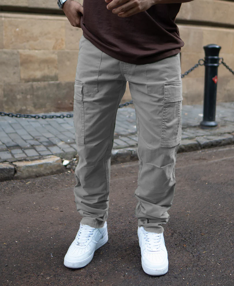 Grey Cotton Cargo Pants - Image 2