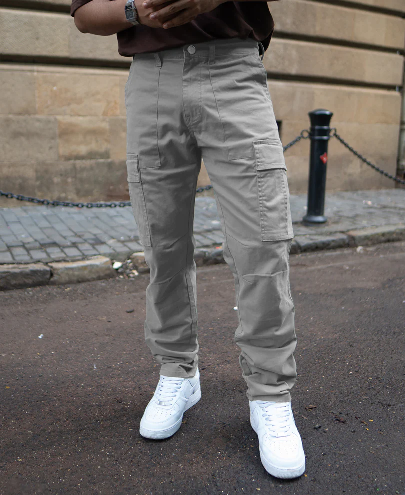 Grey Cotton Cargo Pants - Image 3