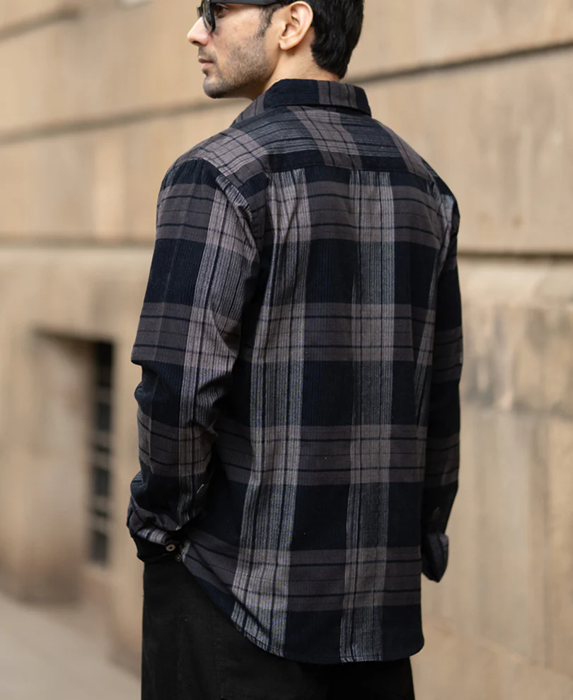 Grey Coudroy Checks Shirt - Image 5