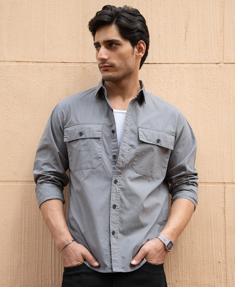 Grey Double Pocket Lightweight Shirt