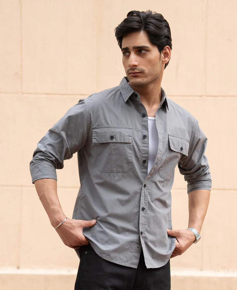 Grey Double Pocket Lightweight Shirt - Image 3
