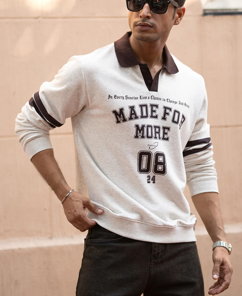 Grey Melange Printed Sweatshirt