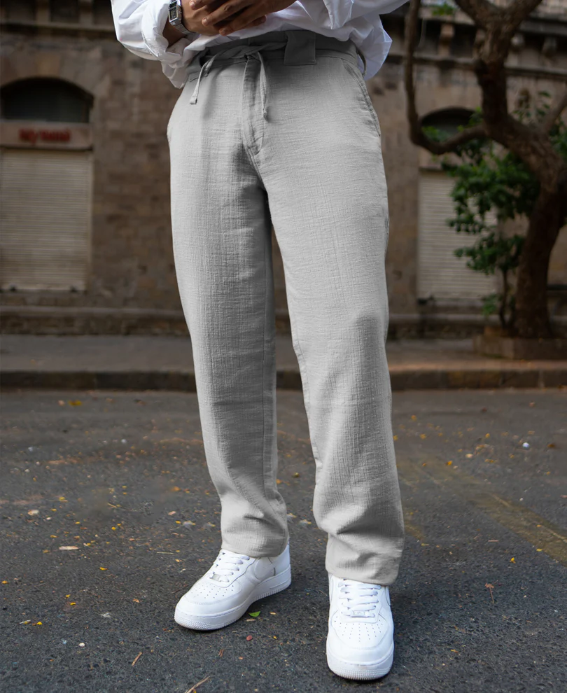 Grey Regular Fit Crinkled Trousers - Image 2