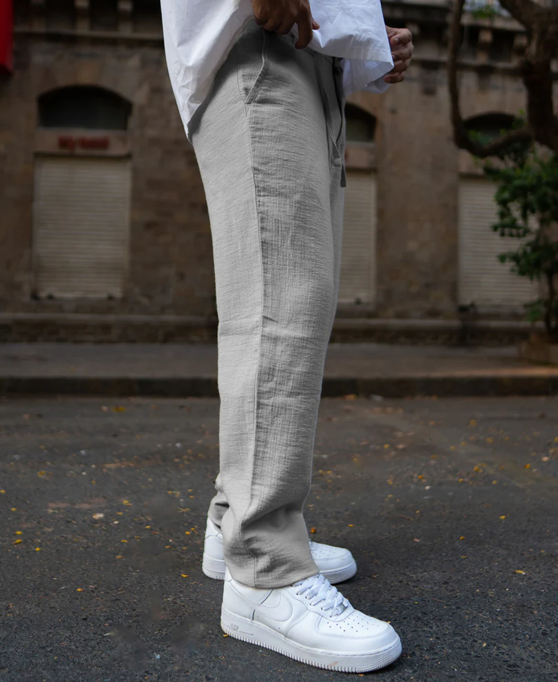 Grey Regular Fit Crinkled Trousers - Image 3