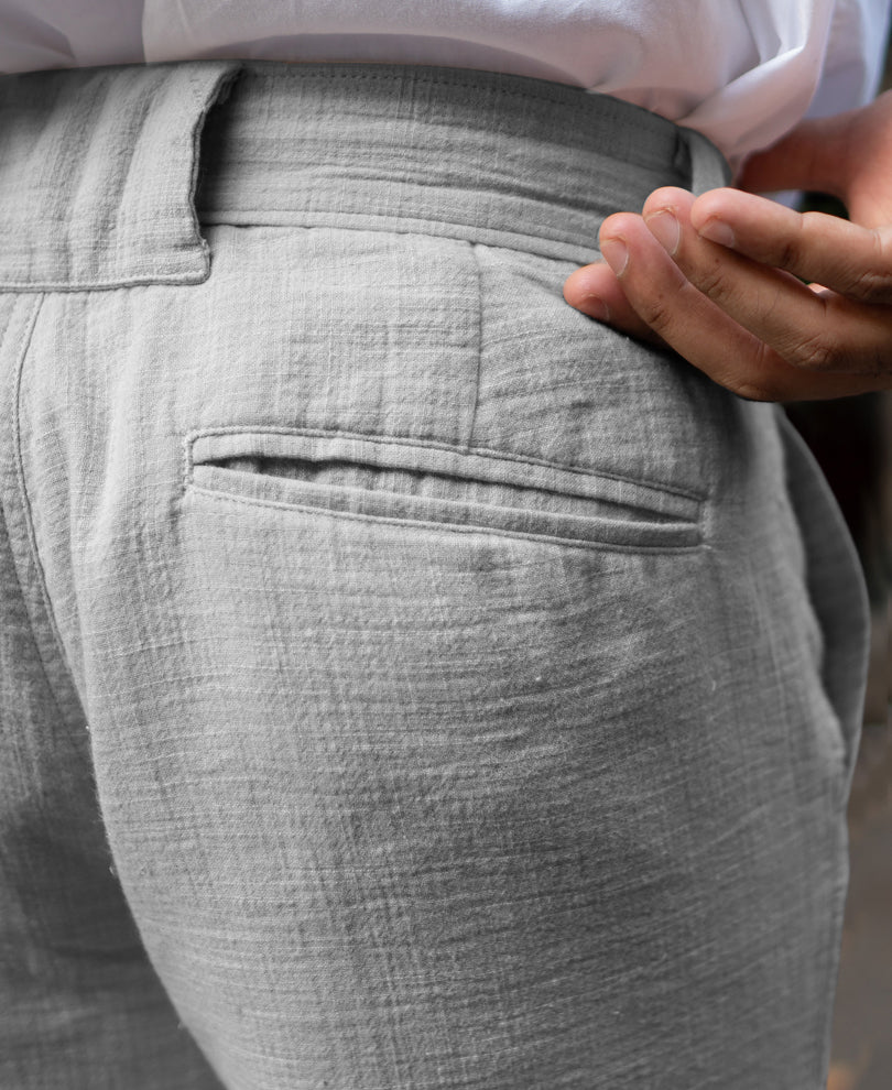 Grey Regular Fit Crinkled Trousers - Image 5