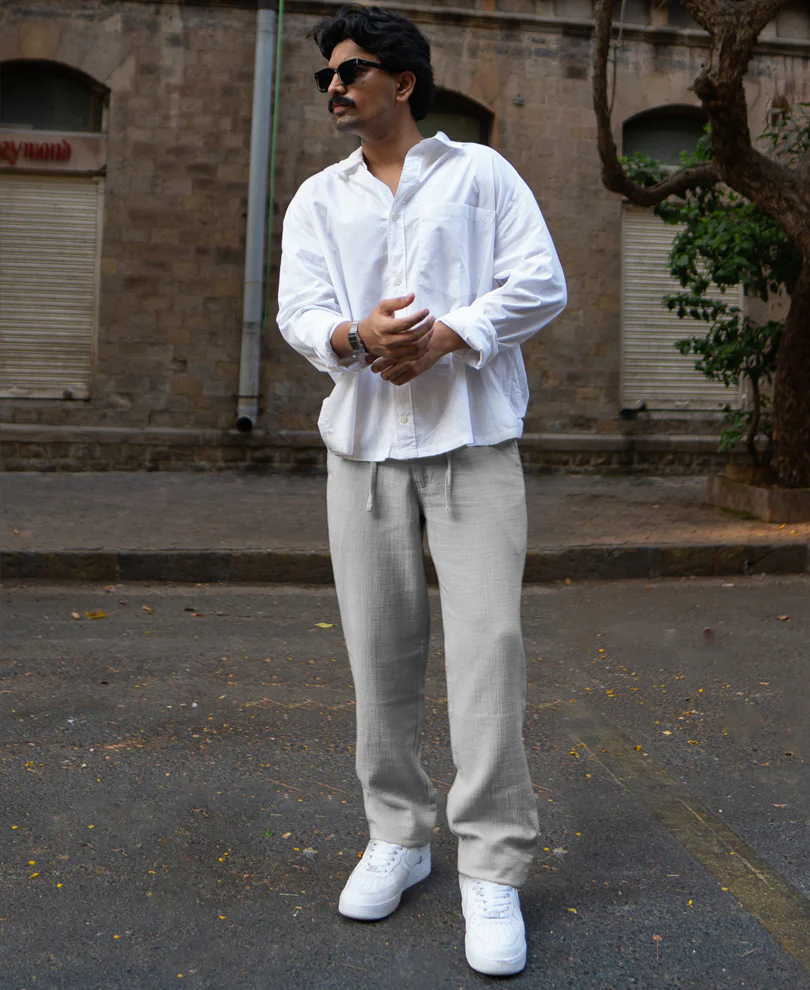 Grey Regular Fit Crinkled Trousers - Image 6