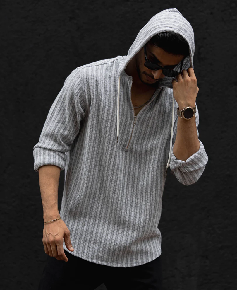 Grey Regular Fit Full Sleeves Hoodie Shirt - Image 3