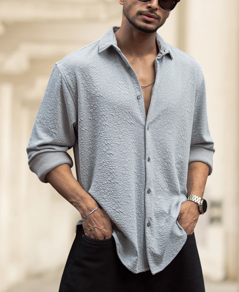 Grey Regular Fit Full Sleeves Shirt - Image 2
