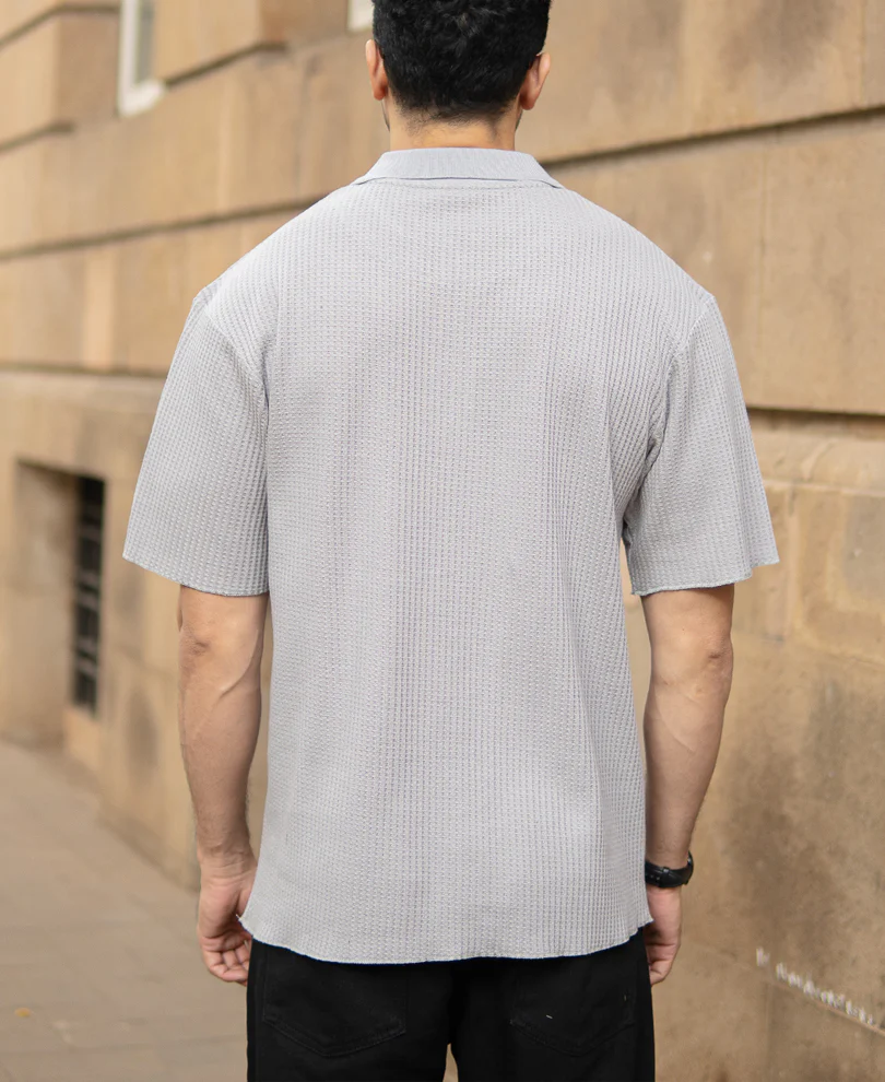 Grey Structured Zipper Polo T-Shirt - Image 5