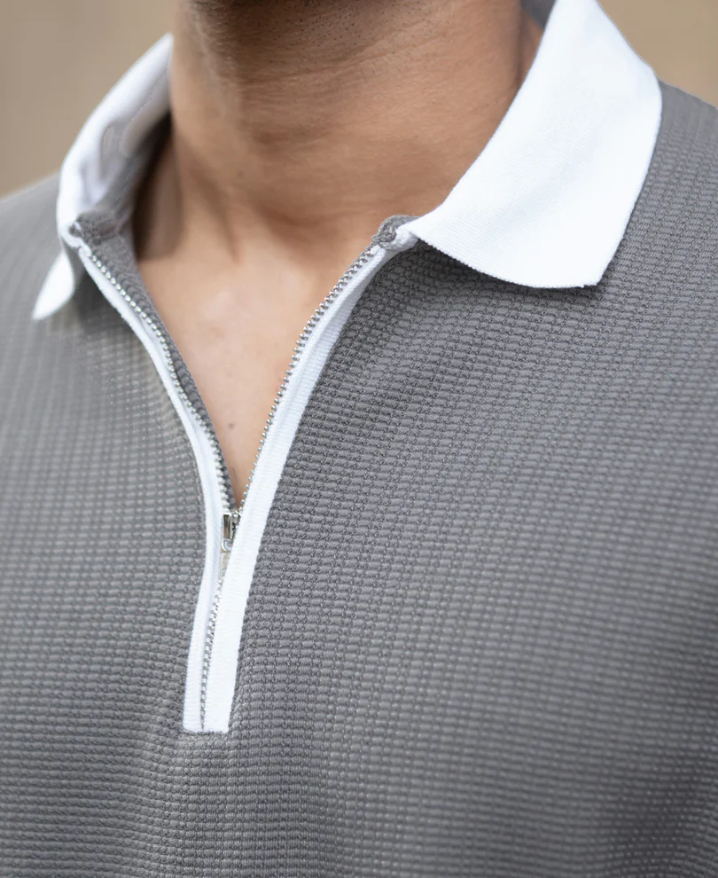 Grey Zipper Neck T-Shirt - Image 4