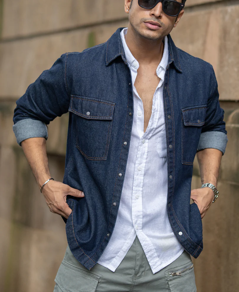 Indigo Denim Overshirt With Pockets - Image 2