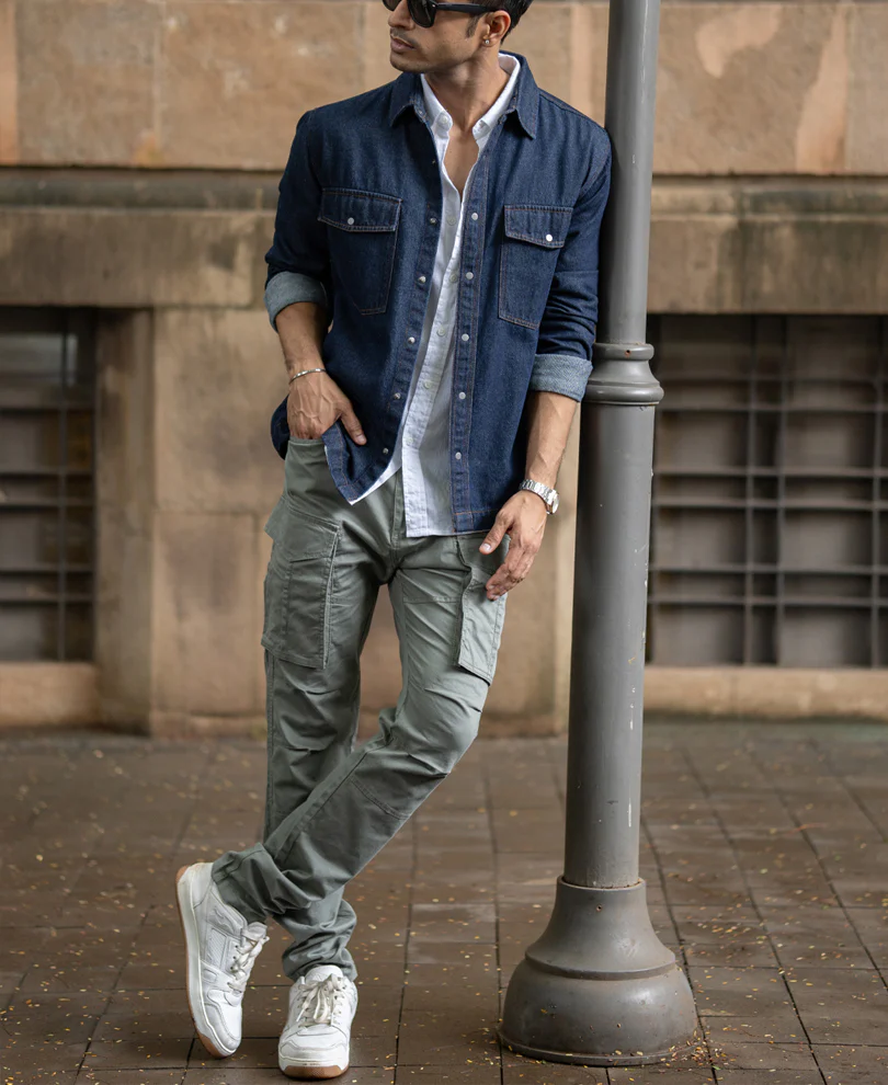 Indigo Denim Overshirt With Pockets - Image 7