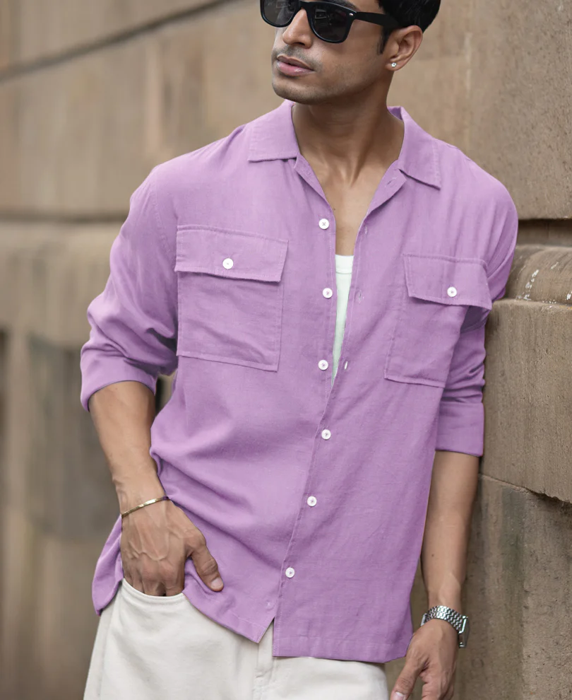 Lavender Double Pocket Linen Shirt - Image 2