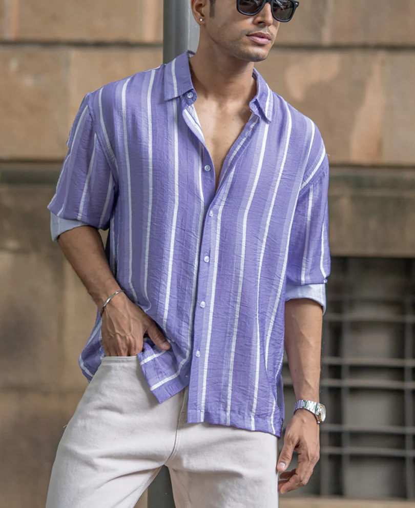 Lavender Stripe Print Shirt - Image 2