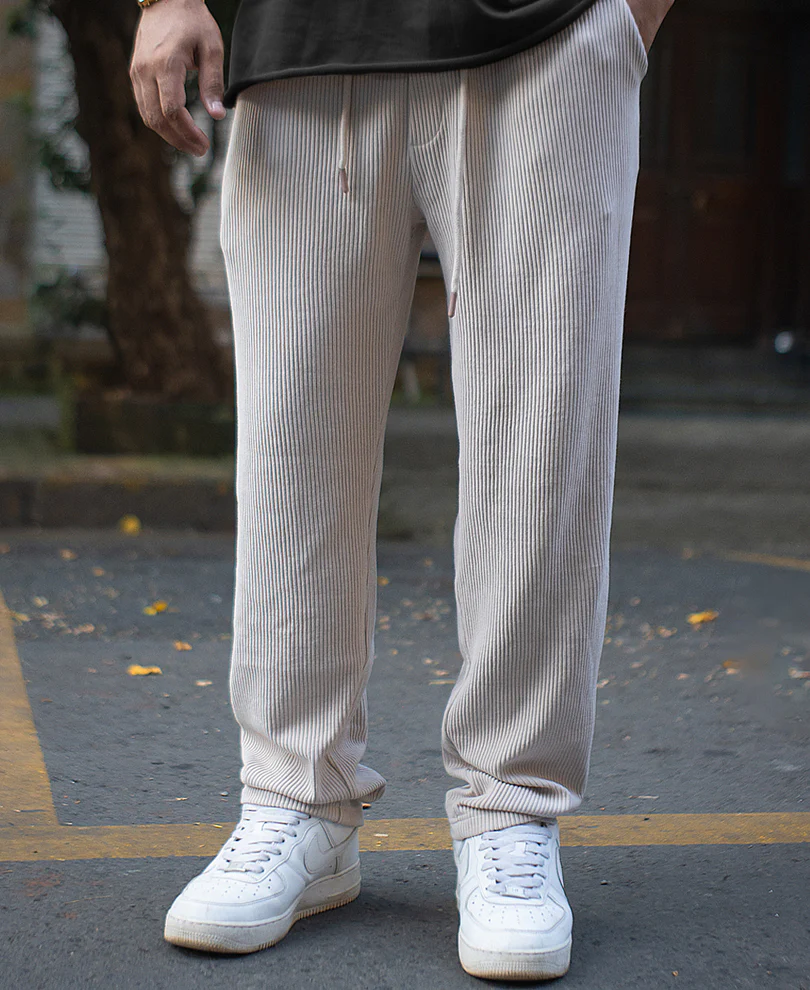 Light Beige Corduroy Regular Fit Track Pant - Image 2
