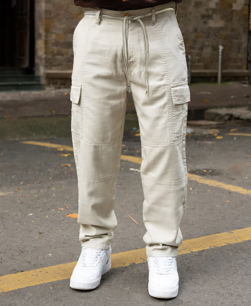 Light Beige Cotton Cargo Pant - Image 2