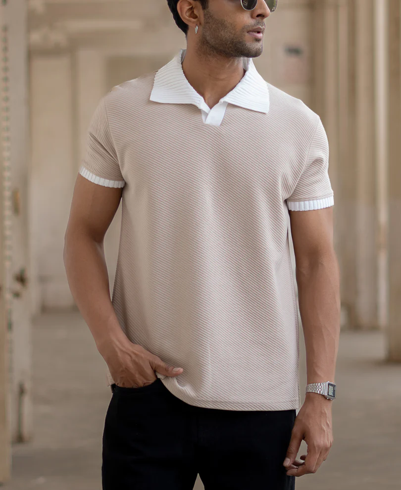 Light Beige Regular Fit Half Sleeves T-Shirt - Image 3