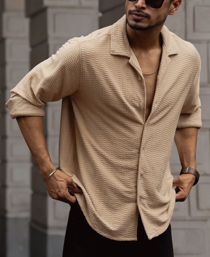 Light Beige Structured Full Sleeves Shirt - Image 2