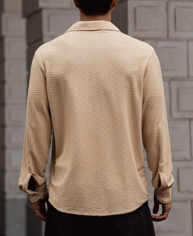 Light Beige Structured Full Sleeves Shirt - Image 4