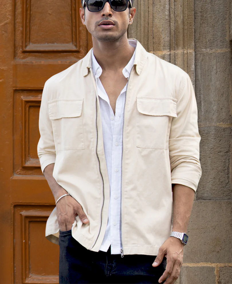 Light Beige Structured Zipper Overshirt - Image 3