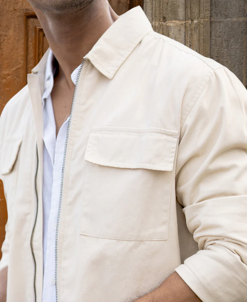 Light Beige Structured Zipper Overshirt - Image 4