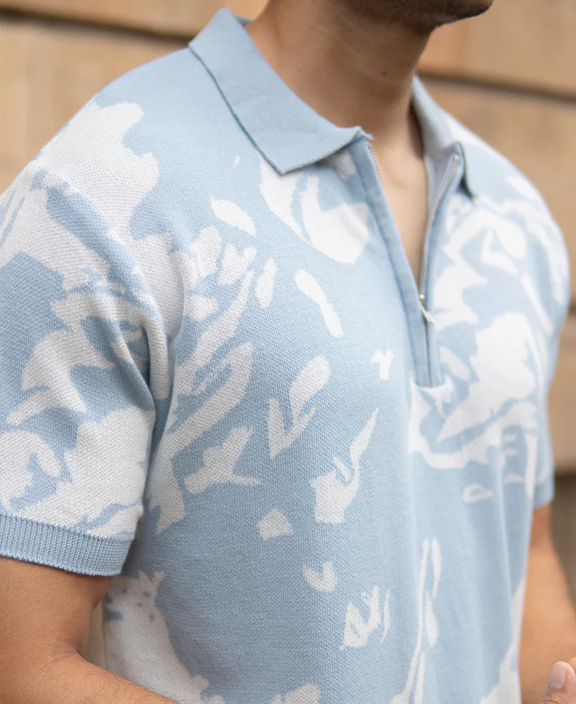 Light Blue Abstract Knit T-Shirt - Image 4