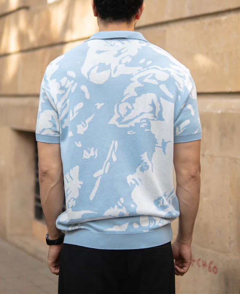 Light Blue Abstract Knit T-Shirt - Image 7