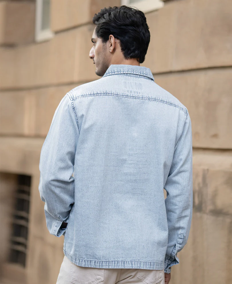 Light Blue Denim Kurta Shirt - Image 5