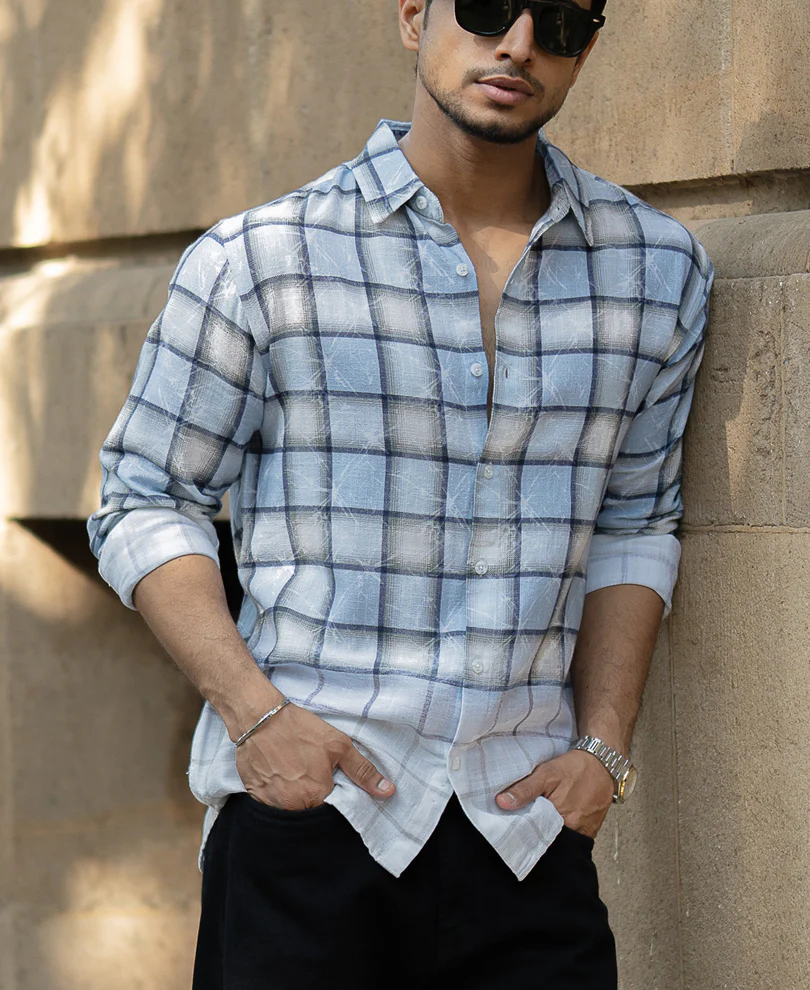Light Blue Faded Checks Shirt - Image 2