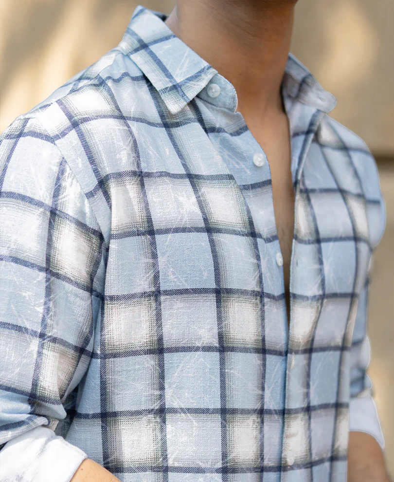 Light Blue Faded Checks Shirt - Image 4