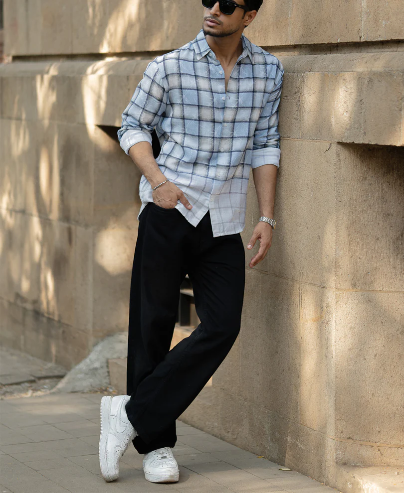 Light Blue Faded Checks Shirt - Image 6