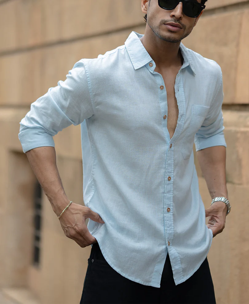 Light Blue Linen Blend Shirt - Image 2