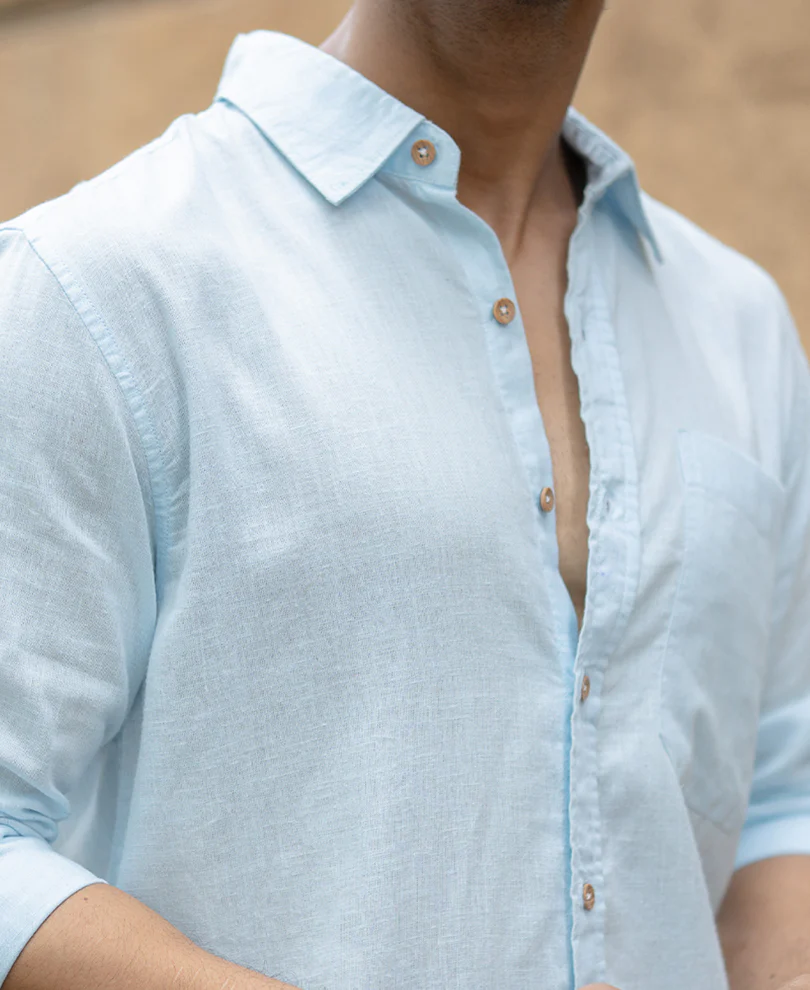 Light Blue Linen Blend Shirt - Image 3