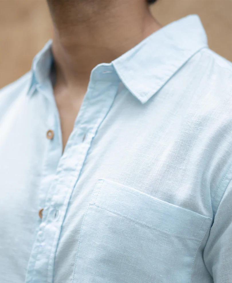 Light Blue Linen Blend Shirt - Image 4
