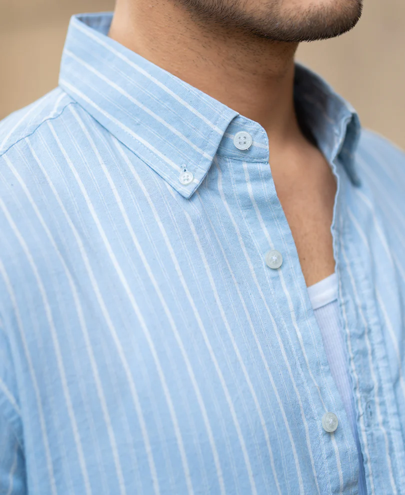 Light Blue Linen Stripe Shirt - Image 2